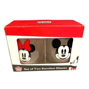 Disney Mickey Minnie Faces Stemless Glass 2pc Set Christmas Gift